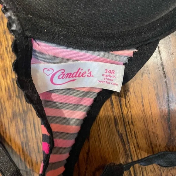 Pink and Black Striped Lace Bra - size 34B. - Picture 3 of 3